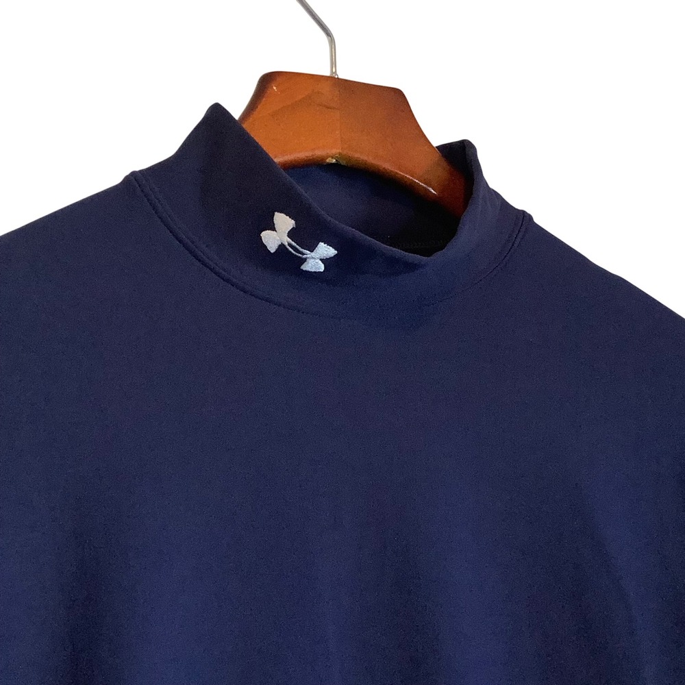 Under Armour ColdGear Mens Navy Blue Mock Neck Long Sleeve Compression Shirt LG
